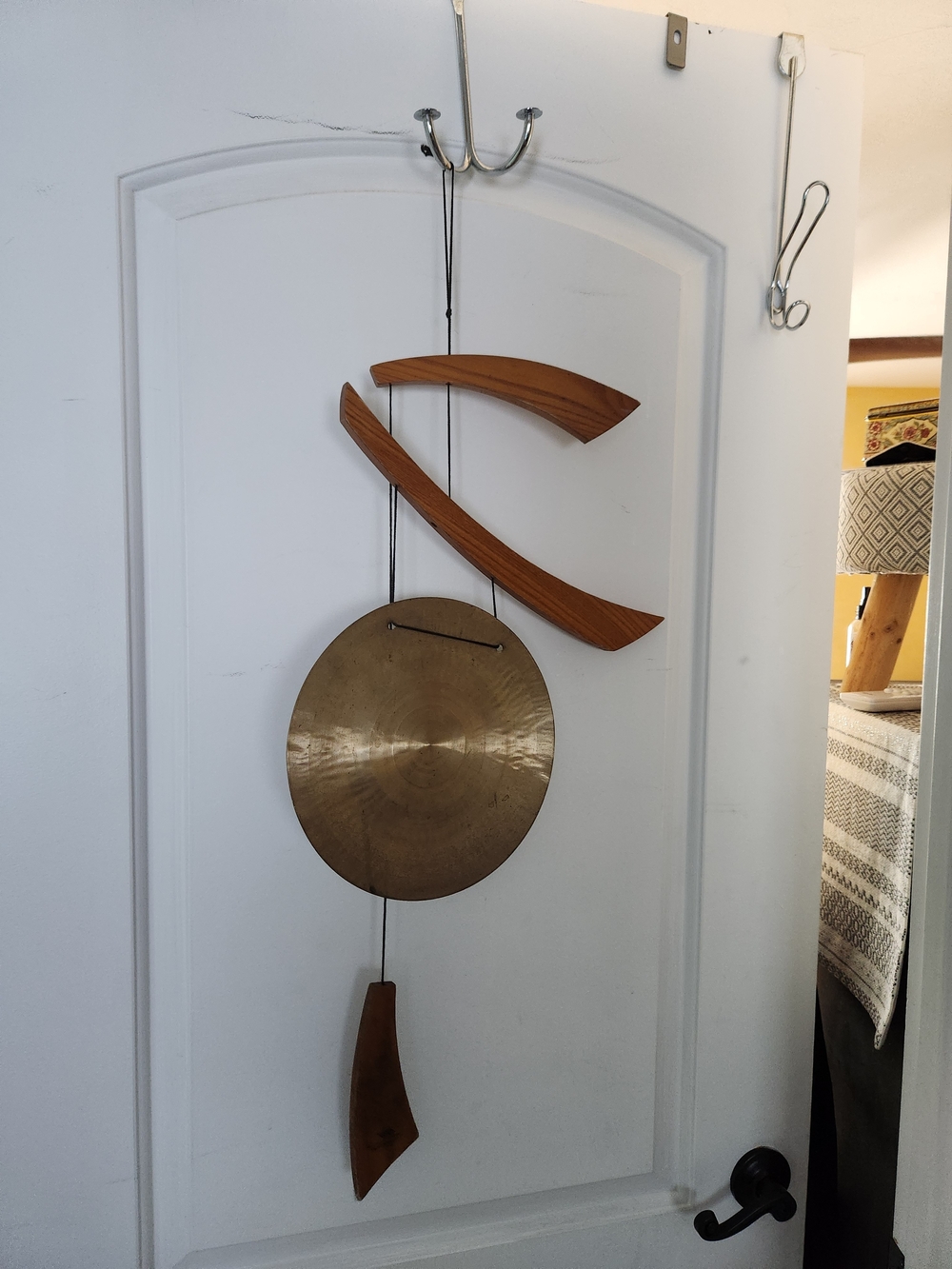 Wood and Brass Hanging Wall Gong - Brown and Gold